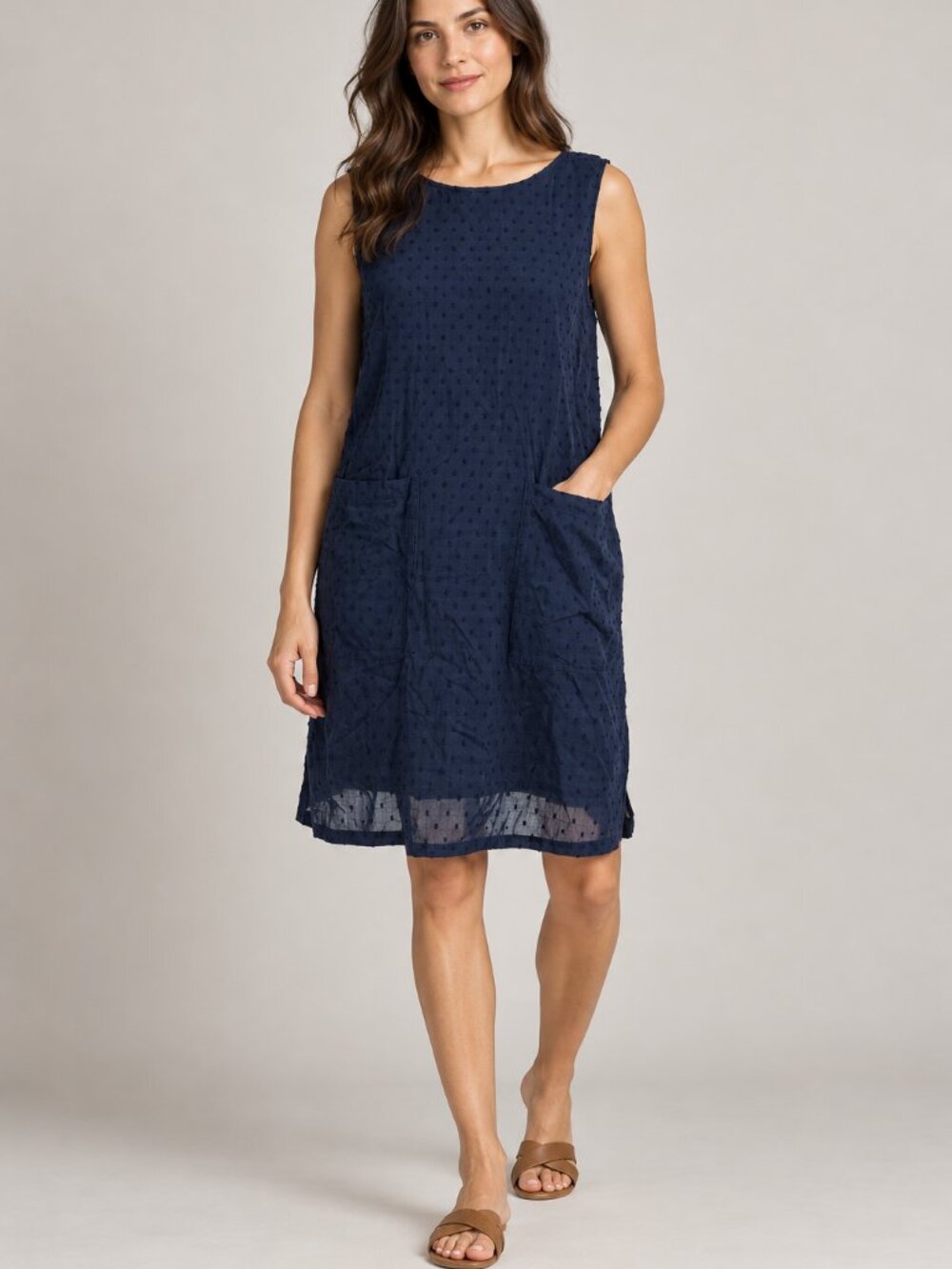 Fitzroy & Willa Navy Cotton Sleeveless Shift Dress M
